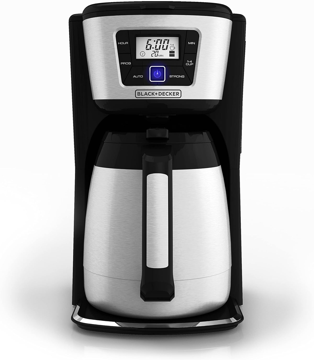 BLACK+DECKER 12 Cup Thermal Programmable Coffee Maker with Brew Strength and VORTEX Technology, Black/Steel