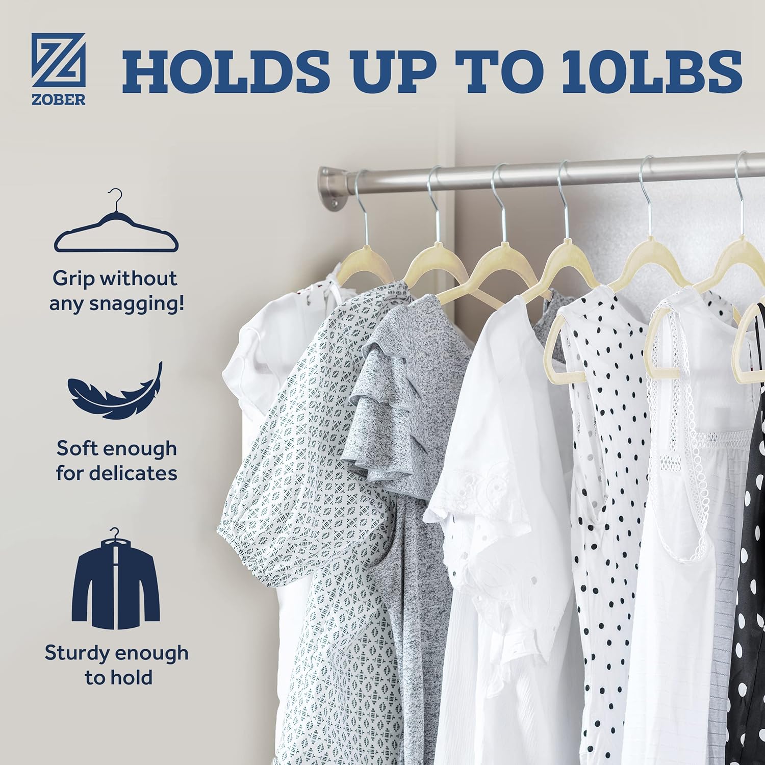 Zober Velvet Hangers 50 Pack - Heavy Duty Black Hangers for Coats, Pants & Dress Clothes - Non Slip Clothes Hanger Set - Space Saving Felt Hangers for Clothing