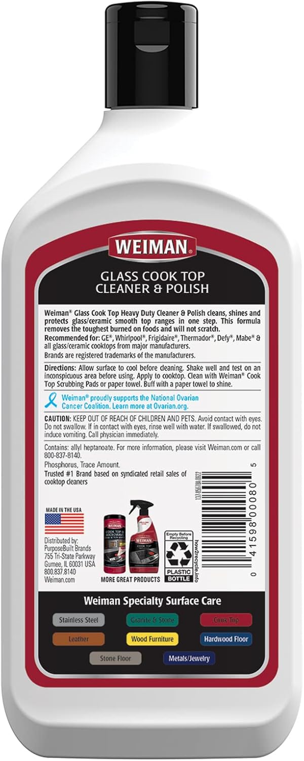 Weiman Non-Abrasive, No Scratch Induction Glass Ceramic Stove Cooktop Heavy Duty Cleaner and Polish, 20 Ounce