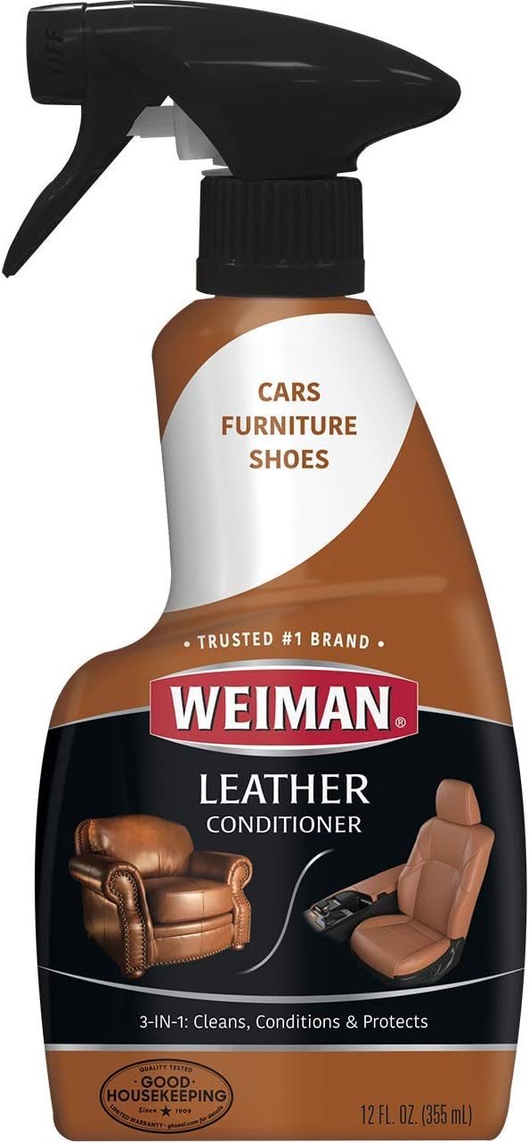 Weiman Leather Cleaner, Polish and Conditioner for Furniture, Car, Purses, Shoes, Boots and Couches- Micro Fiber Towel Included, 22oz