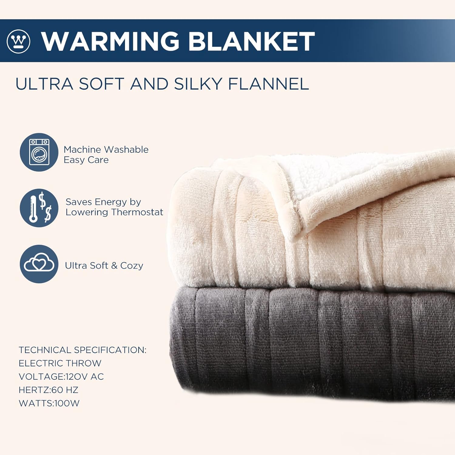 Westinghouse Heated Throw Blanket, Electric Blanket Throw with 6 Heating Levels and 2-10 Hours Time Settings, Flannel to Sherpa Super Cozy Heated Blanket Machine Washable, 50x60 inch, Charcoal