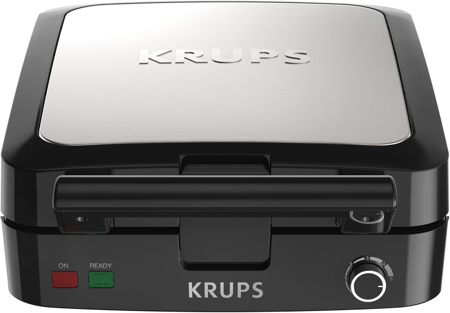 KRUPS: Waffle Maker, Stainless Steel, 4 Slices, 1200 Watts Square, 5 Browning Levels, Removable Plates, Dishwasher Safe, Belgian Waffle Silver and Black