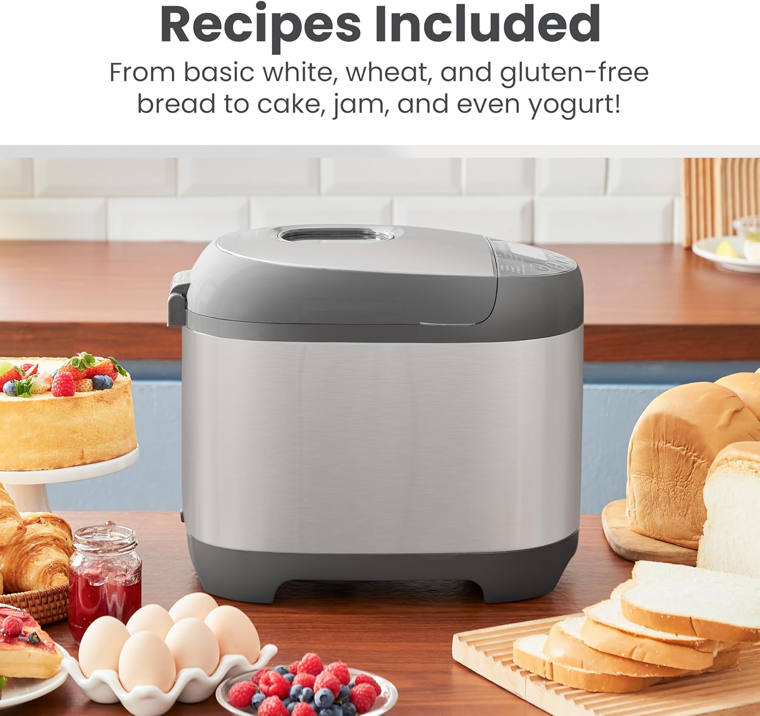Elite Gourmet EBM8103B Programmable Bread Maker Machine 3 Loaf Sizes, 19 Menu Functions Gluten Free White Wheat Rye French and more, 2 Lbs, Black