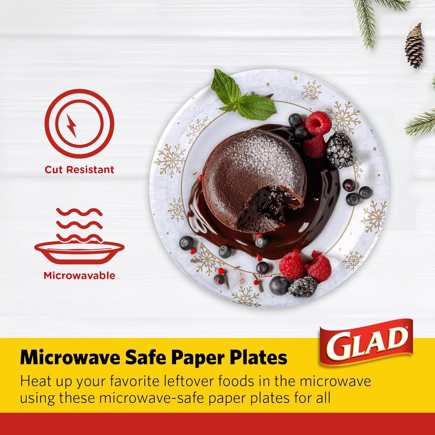 Glad Disposable Holiday Paper Plates, 10 Inch, 20 Count - Red Snowflake Design, Heavy Duty and Microwavable