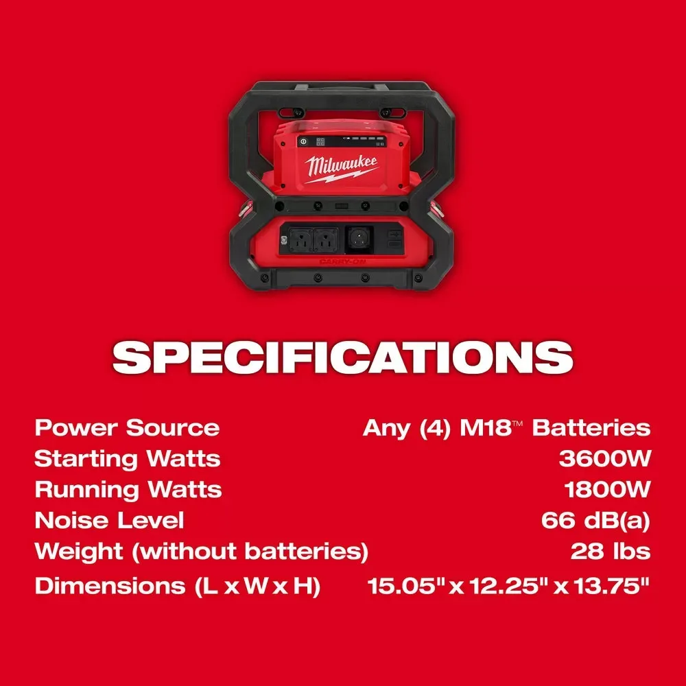 Milwaukee 2845-20 M18 18V CARRY-ON 3600W/1800W Power Supply - Bare Tool