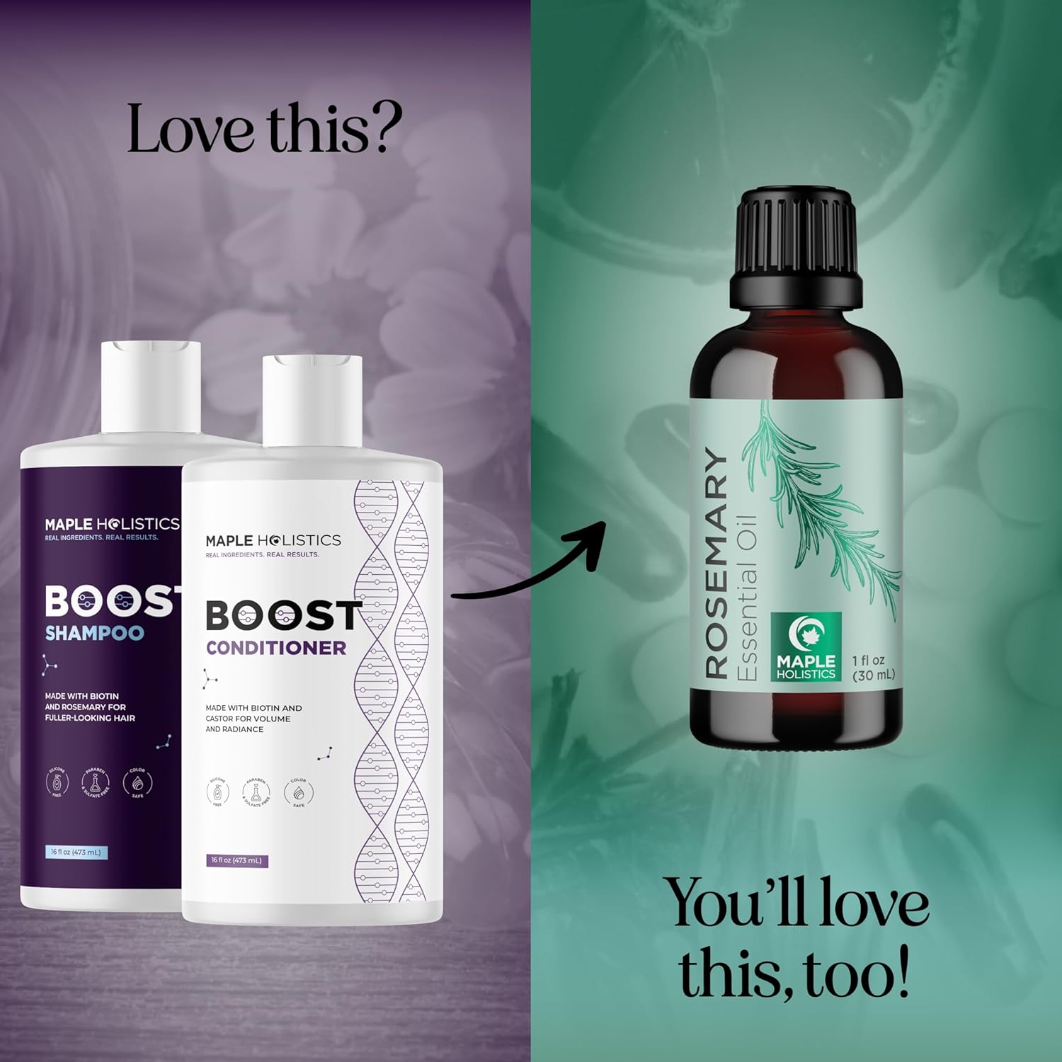 Volumizing Biotin Shampoo and Conditioner Set - Sulfate Free Shampoo and Conditioner for Dry Damaged Hair Care - Thinning Hair Shampoo and Conditioner with Nourishing Biotin and Rosemary Oil (8oz)