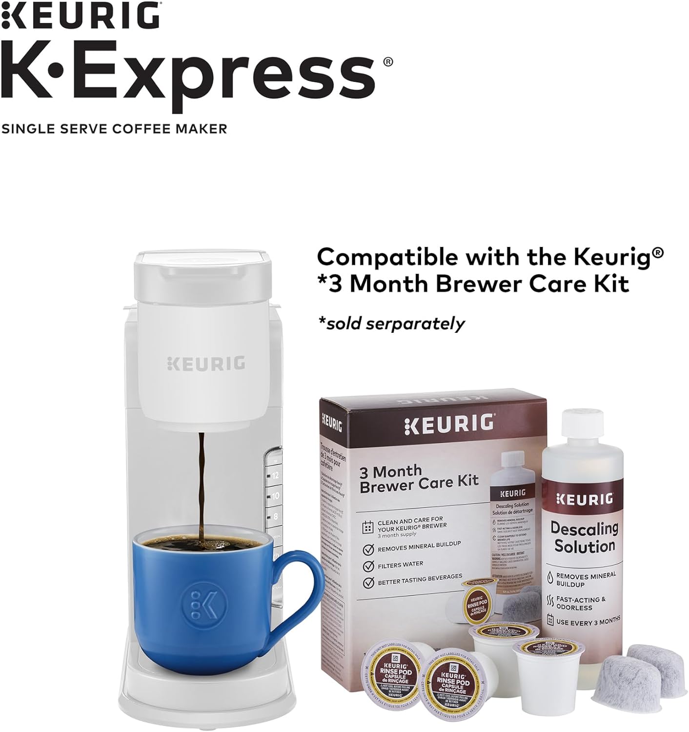 Keurig K-Express Single Serve K-Cup Pod Coffee Maker, 3 Brew Sizes, Strong Button Feature, 42oz Removable Reservoir, Black