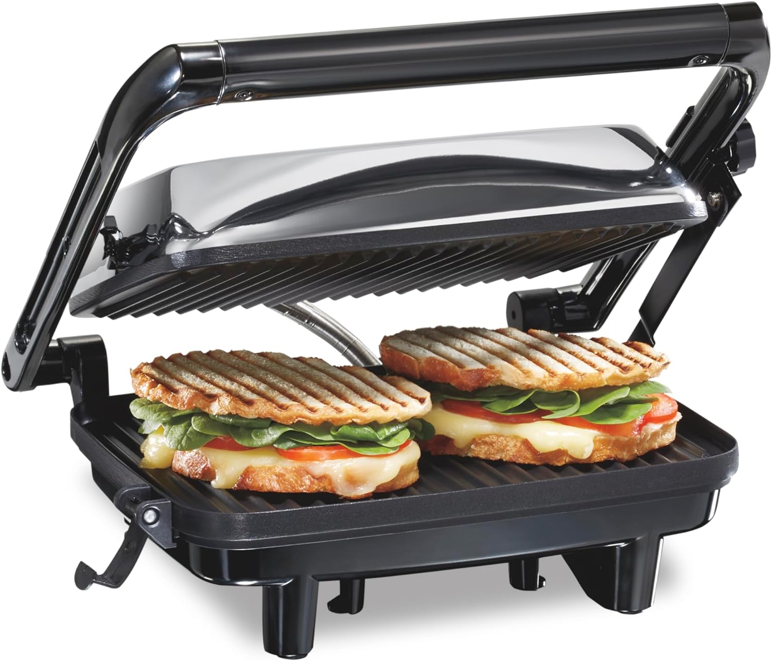 Hamilton Beach Panini Press Sandwich Maker & Electric Indoor Grill with Locking Lid, Opens 180 Degrees for any Thickness for Quesadillas, Burgers & More, Nonstick 8