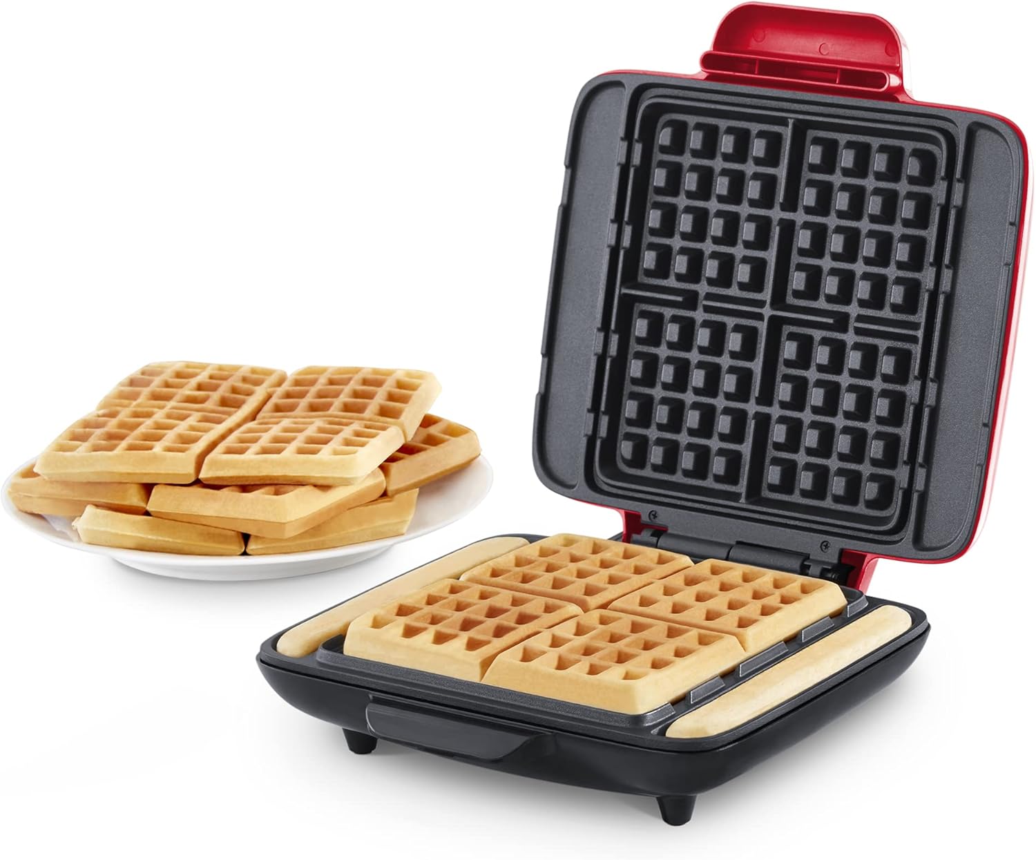 DASH No-Drip Waffle Maker - Four Waffle Molds, Nonstick Waffle Iron with Quick Heat-Up, Nonstick Surface - Perfect Waffle Maker for Kids and Families, Just Add Batter