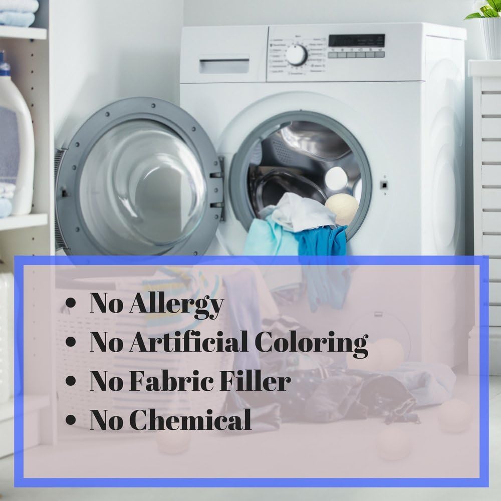 6 Pack All Natural Organic Wool Dryer Balls XL Size - Reusable Chemical Free Natural Fabric Softener, Anti Static, Reduces Clothing Wrinkles and Saves Drying Time