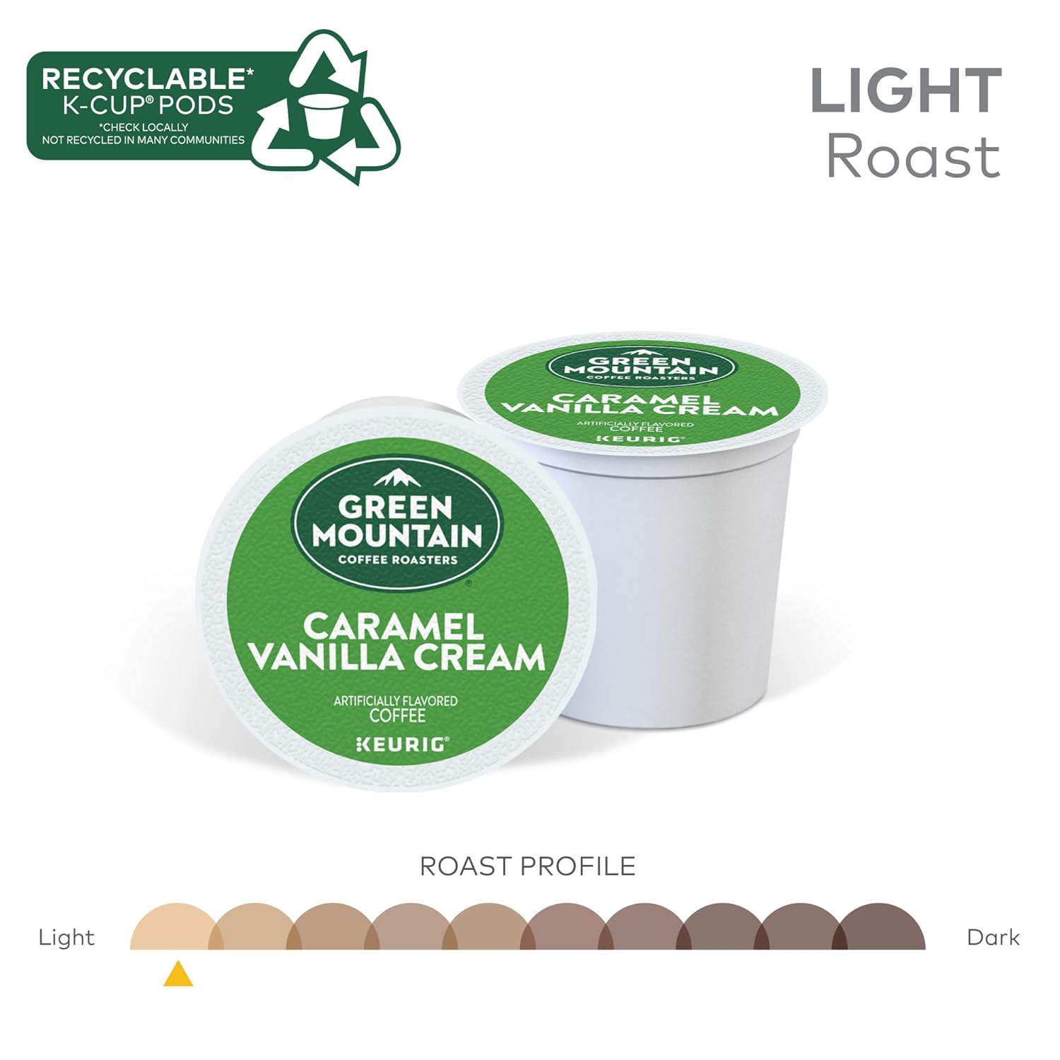Green Mountain Coffee Roasters Caramel Vanilla Cream Keurig Single-Serve K-Cup pods, Light Roast Coffee, 72 Count (6 Packs of 12)