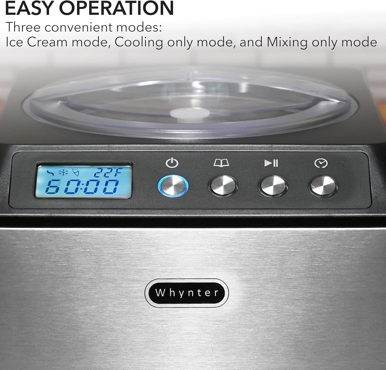 Whynter Ice Cream Maker Machine Automatic 2.1 Qt. upright with Built-in Compressor, LCD Digital Display & Timer, No Pre-Freezing, ICM-201SB, Stainless Steel