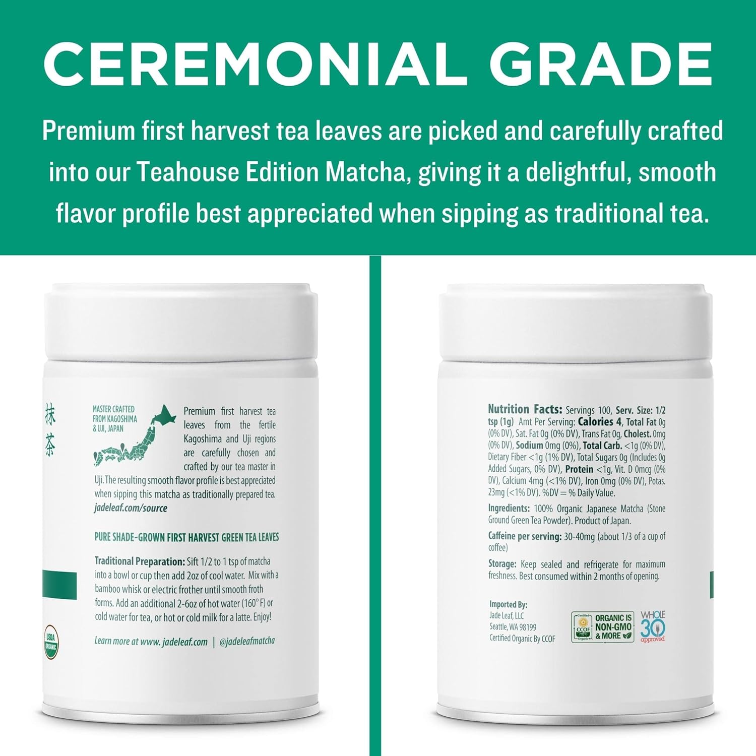 Jade Leaf Matcha Organic Green Tea Powder - Culinary Grade Premium Second Harvest - Authentic Japanese Origin (1.06 Ounce Pouch)