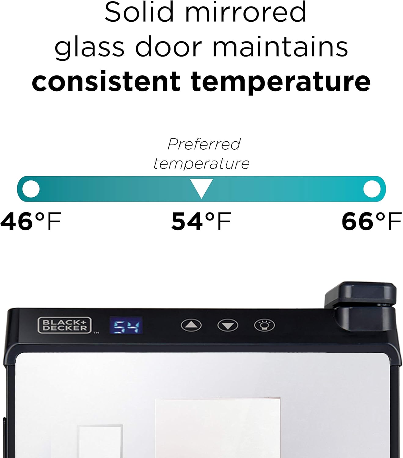 BLACK+DECKER Wine Fridge 12 Bottles, Thermoelectric Wine Cooler Refrigerator with Mirrored Front, Freestanding 12 Bottle Wine Fridge, BD60336