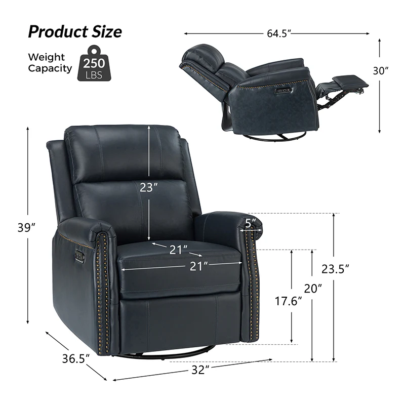 Kaietan Genuine Leather Power Rocking Recliner