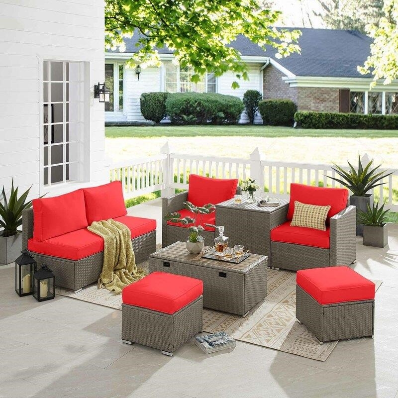 Aaleena Wicker/Rattan 6 - Person Seating Group with Cushions