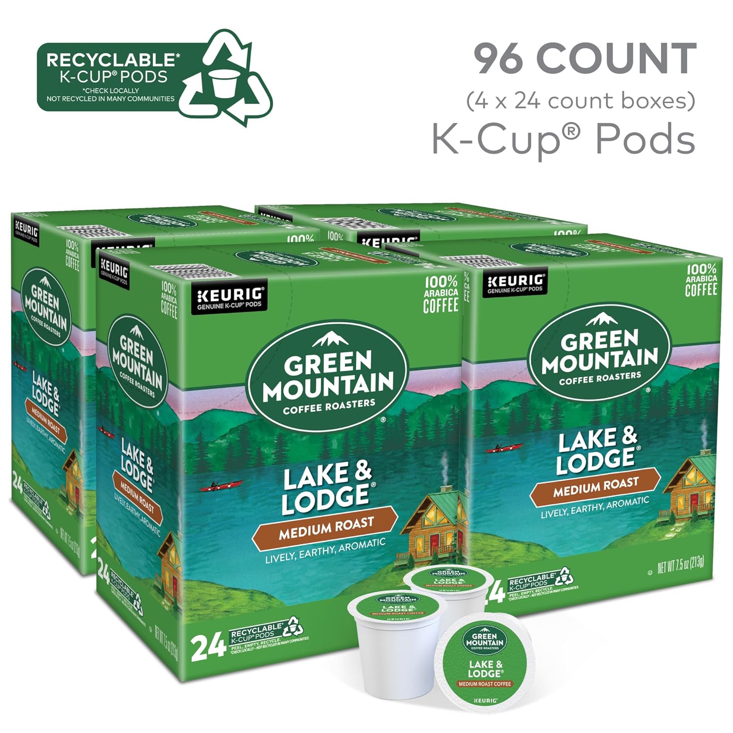 Green Mountain Coffee Roasters Half Caff Keurig Single-Serve K-Cup pods, Medium Roast Coffee, 72 Count (6 Packs of 12)
