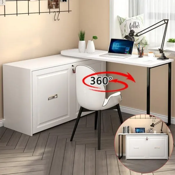 Telescopic and Rotating Corner Computer Desk with Folding Bed