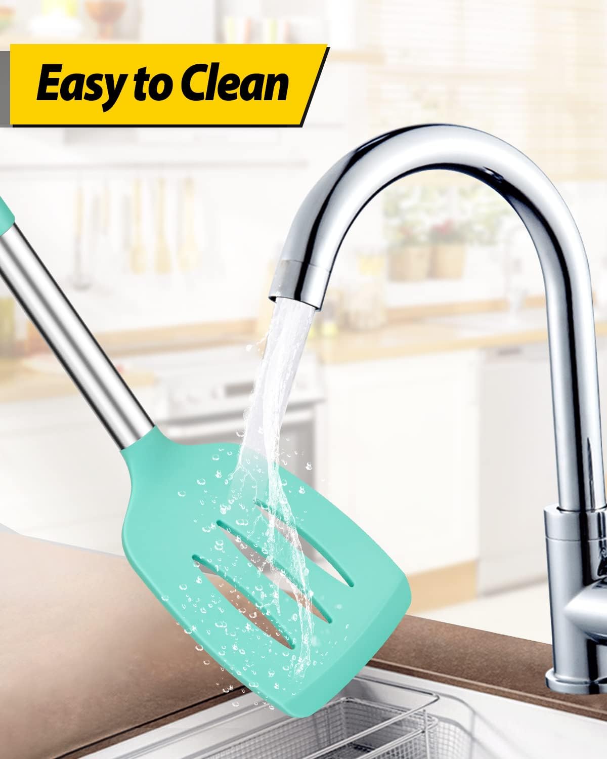 Pack of 2 Silicone Solid Turner,Non Stick Slotted Kitchen Spatulas,High Heat Resistant BPA Free Cooking Utensils,Ideal Cookware for Fish,Eggs,Pancakes (Black)