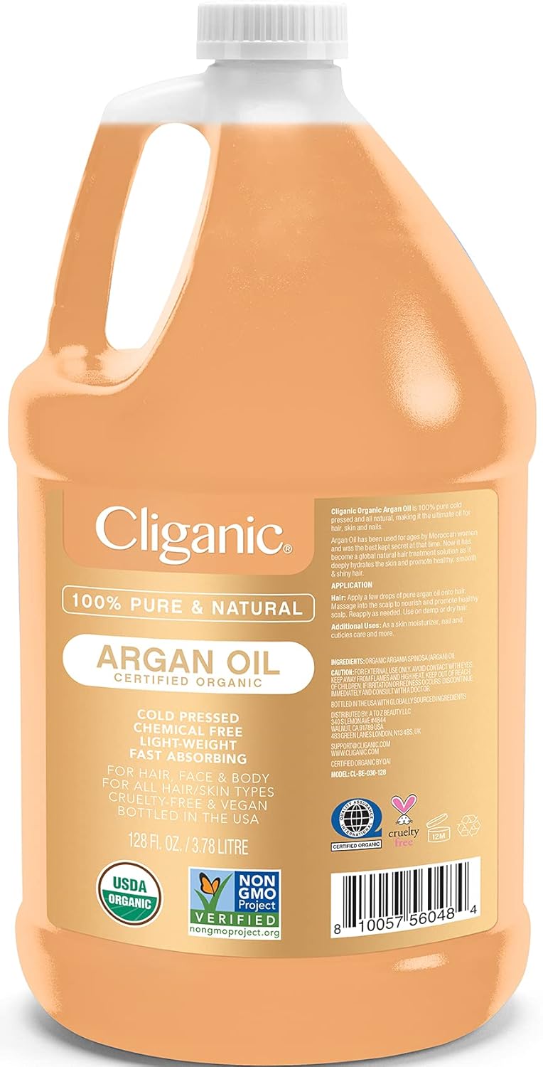 Cliganic Organic Argan Oil, 100% Pure - for Hair, Face & Skin | Cold Pressed Carrier Oil