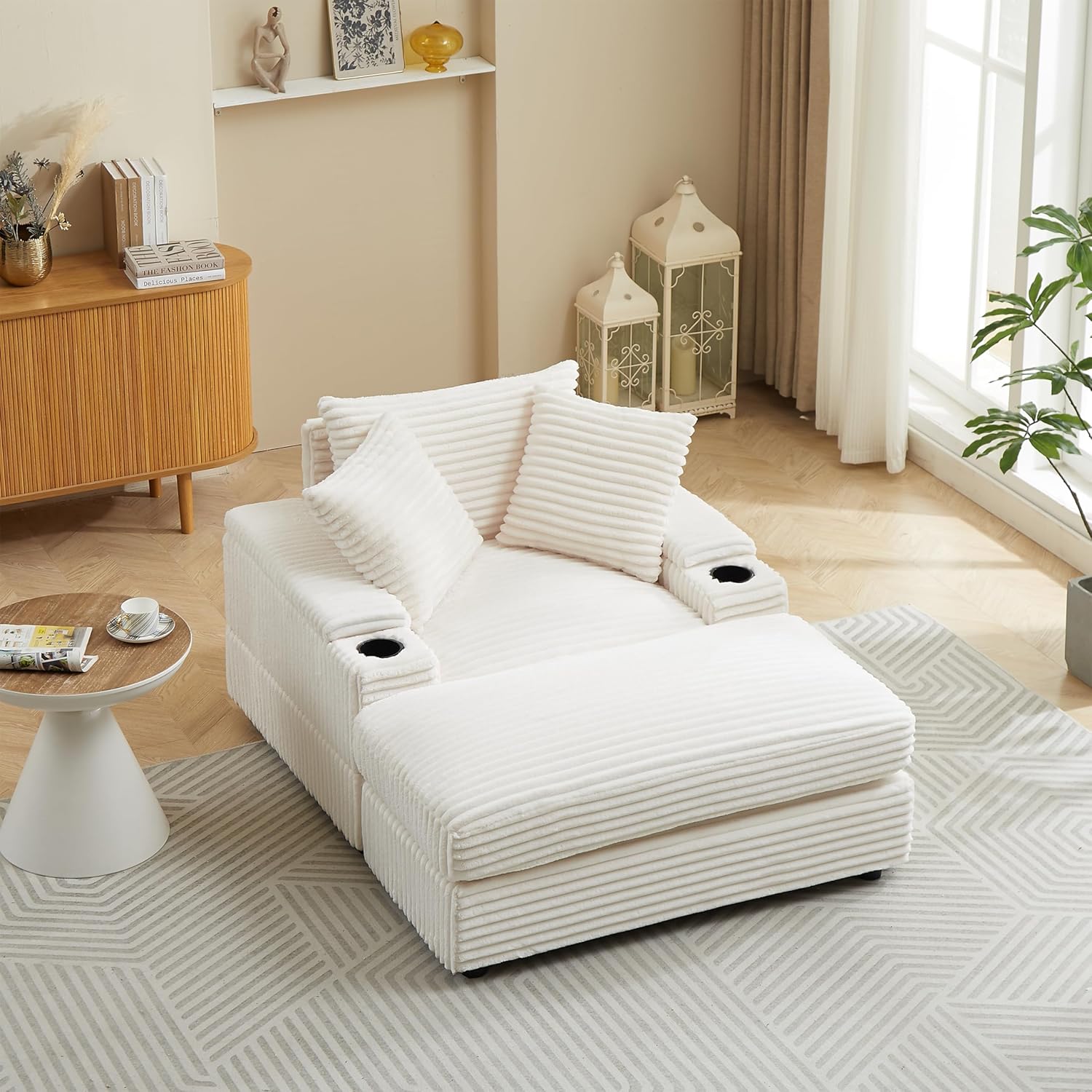 Eafurn Oversized Chaise Lounge Sofa Chair with Movable Ottoman, 43.3