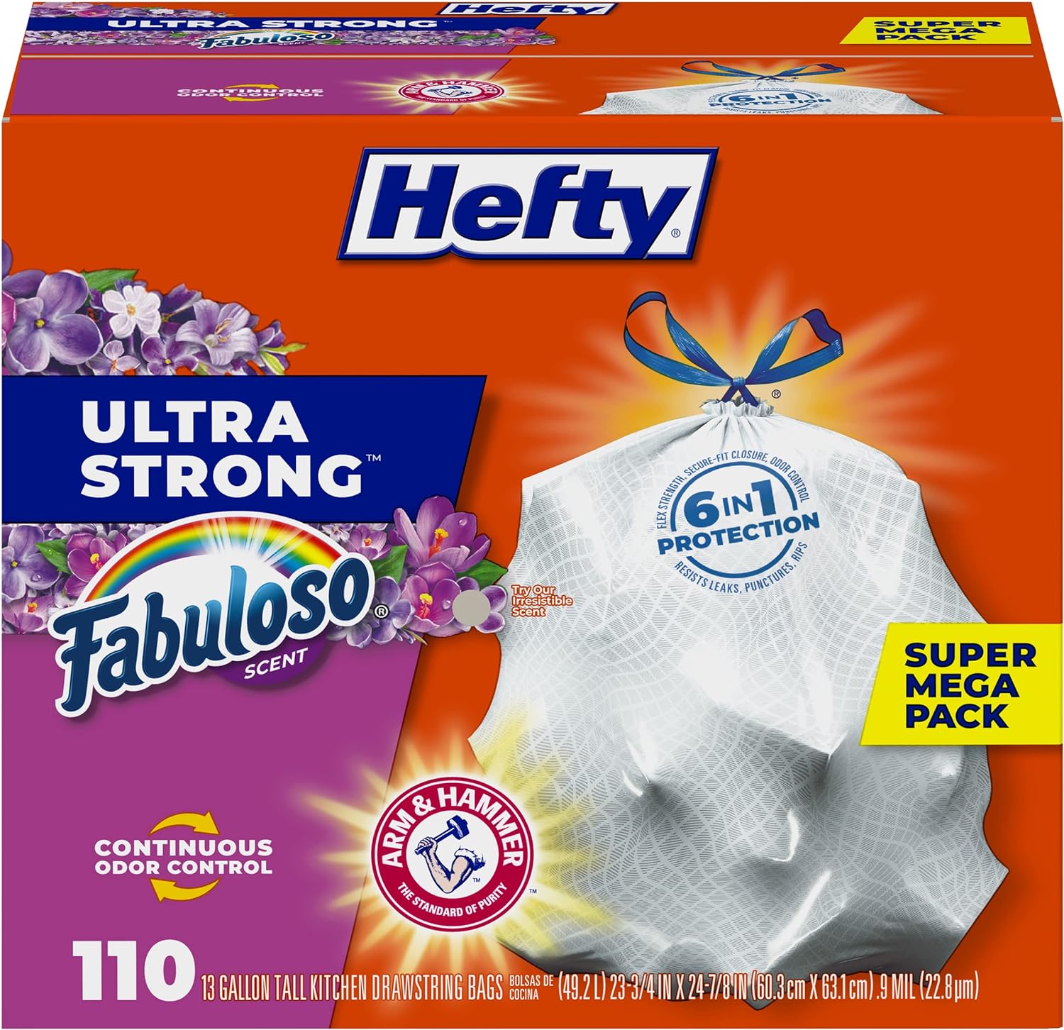 Hefty Ultra Strong Tall Kitchen Trash Bags, Lavender & Sweet Vanilla Scent, 13 Gallon, 80 Count