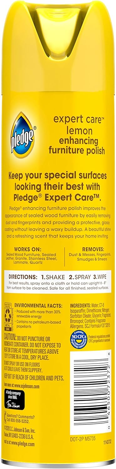 Pledge Expert Care Wood Polish Spray, Shines and Protects, Removes Fingerprints, Lemon, 9.7 oz (Pack of 1)