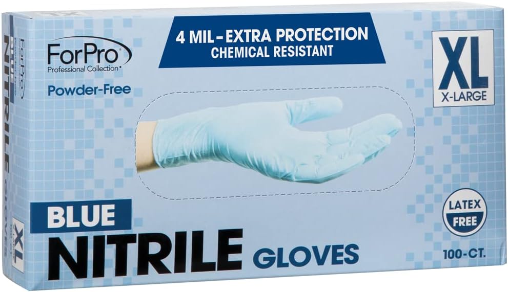 ForPro Professional Collection Disposable Nitrile Gloves, Chemical Resistant, Powder-Free, Latex-Free, Non-Sterile, Food Safe, 4 Mil, Black, Large, 100-Count