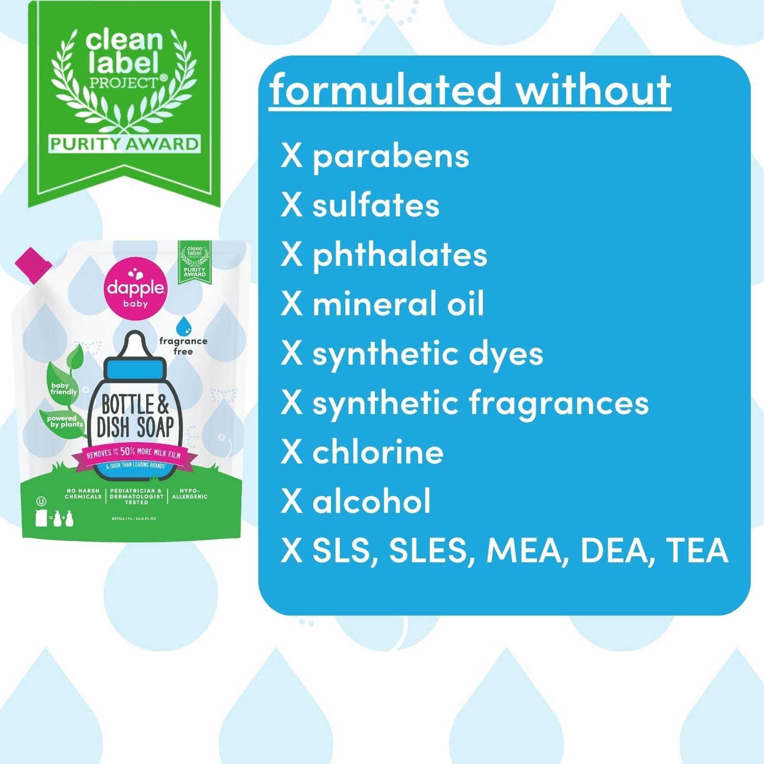 Dapple Baby Bottle Soap, Hypoallergenic Dish Soap for Baby Bottles, Powered by Plants, 1 Pump Included, Packaging May Vary, Fragrance Free, 16.9 Fl Oz (Pack of 3)