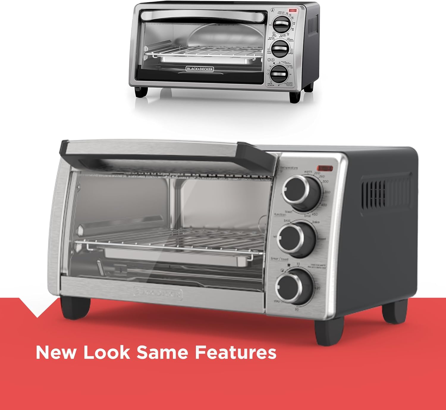 BLACK+DECKER 4-Slice Toaster Oven, TO1313SBD, Even Toast, 4 Cooking Functions Bake, Broil, Toast and Keep Warm, Removable Crumb Tray, Timer