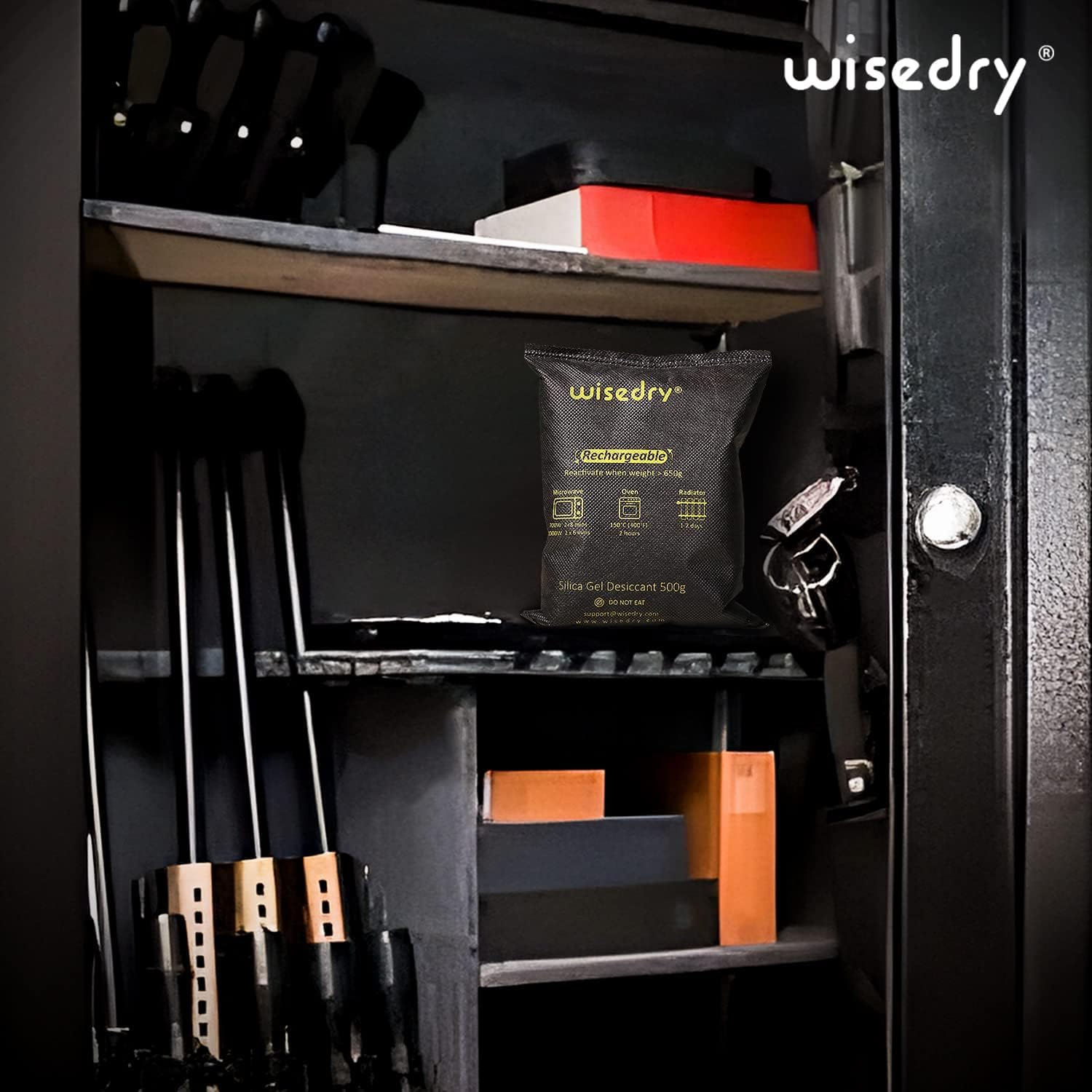 wisedry 2 x 500 Gram [2.2 lbs] Rechargeable Silica Gel Car Dehumidifier, Microwave Fast Reactivated Desiccant Packets Large for Gun Safe Closet Basement Garage Storage Moisture Absorbers Bag Reusable