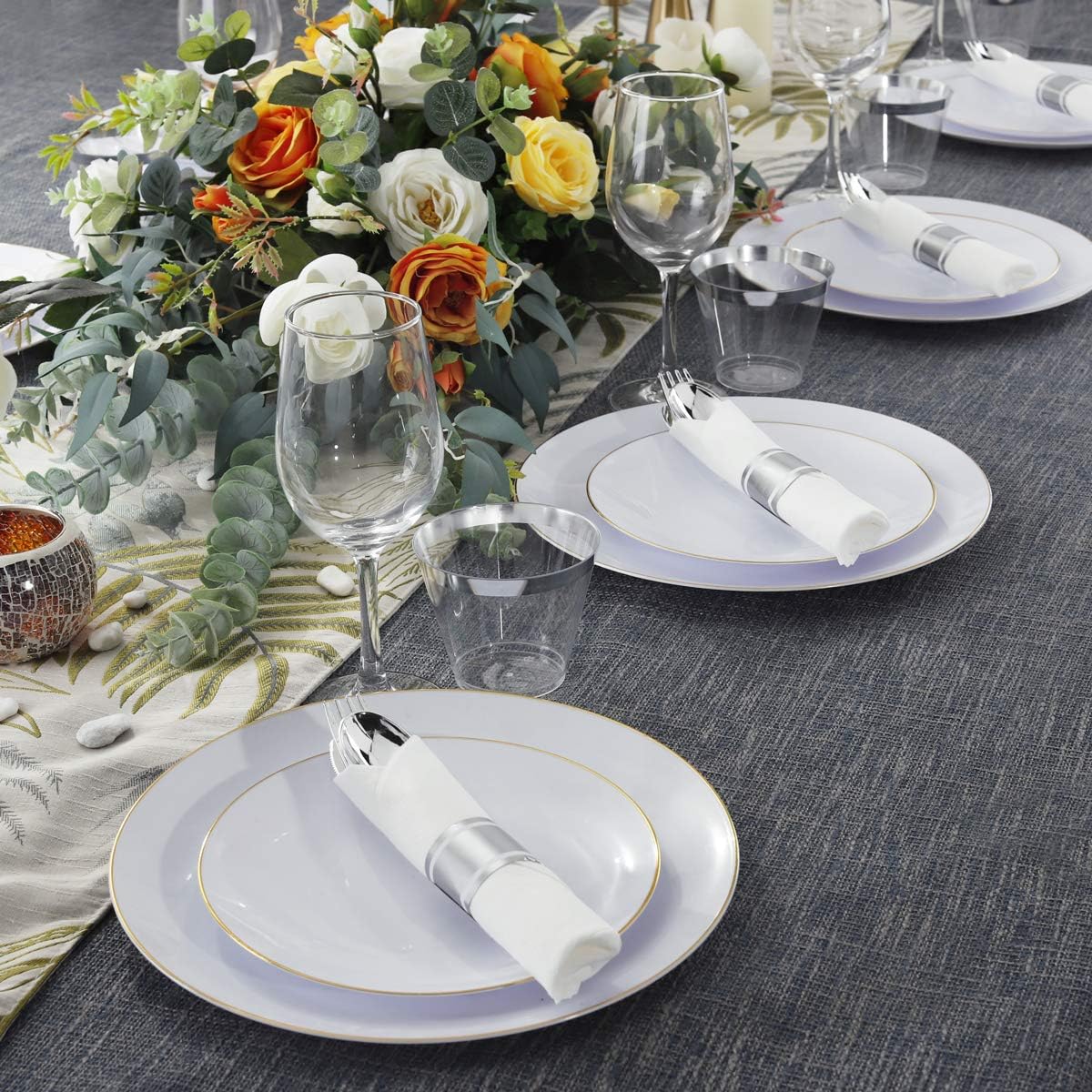 Supernal 60 Pack Pre Rolled Napkins with Gold Plastic Silverware, Premium Disposable Gold Wrapped Cutlery Set Includes: 60 Forks 60 Knives 60 Spoons 60 Napkin for Party