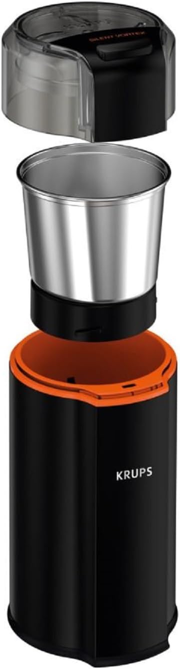 Krups One-Touch Coffee and Spice Grinder 3 Ounce Bean Hopper Easy to Use, One Touch Operation 200 Watts Coffee, Spices, Dry Herbs, Nuts, 12 Cup Black