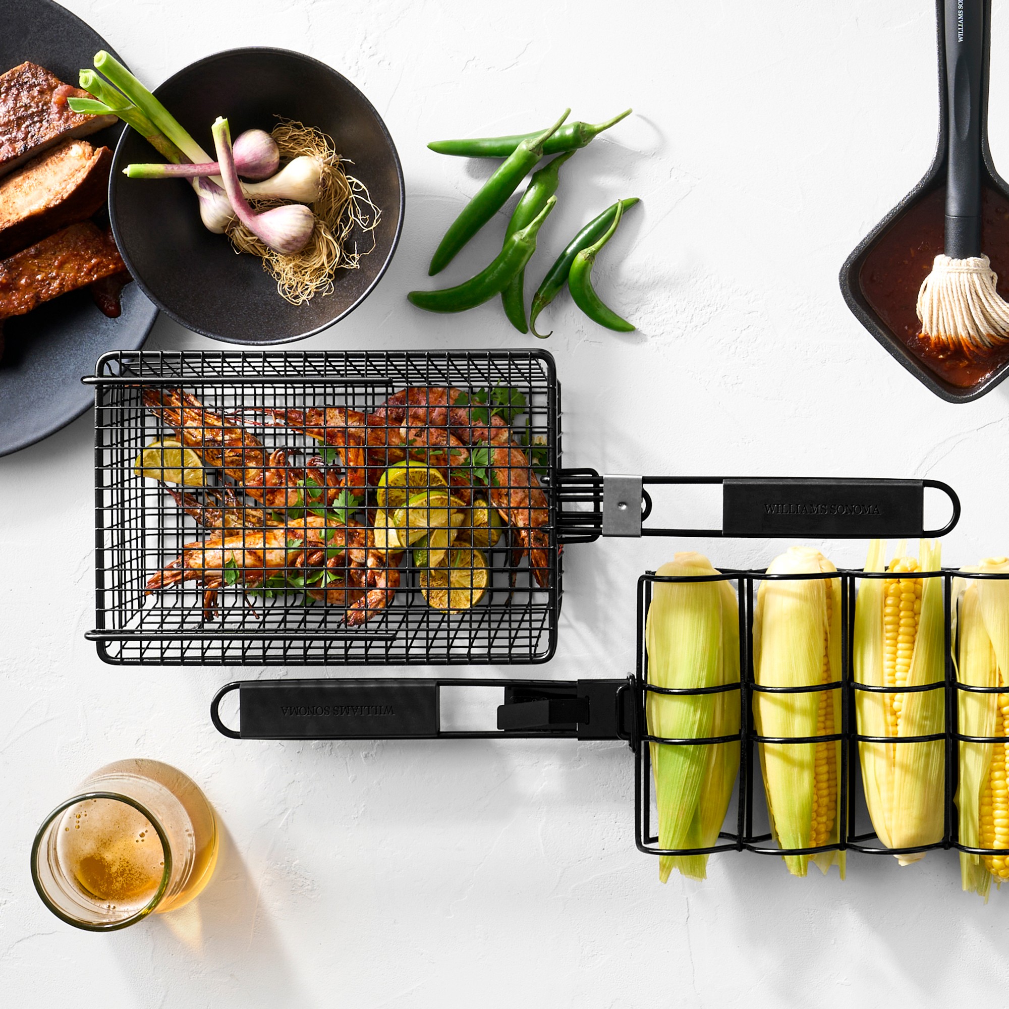 Williams Sonoma Outdoor Cast Iron No-Burn Sauce Pot with Basting Brush