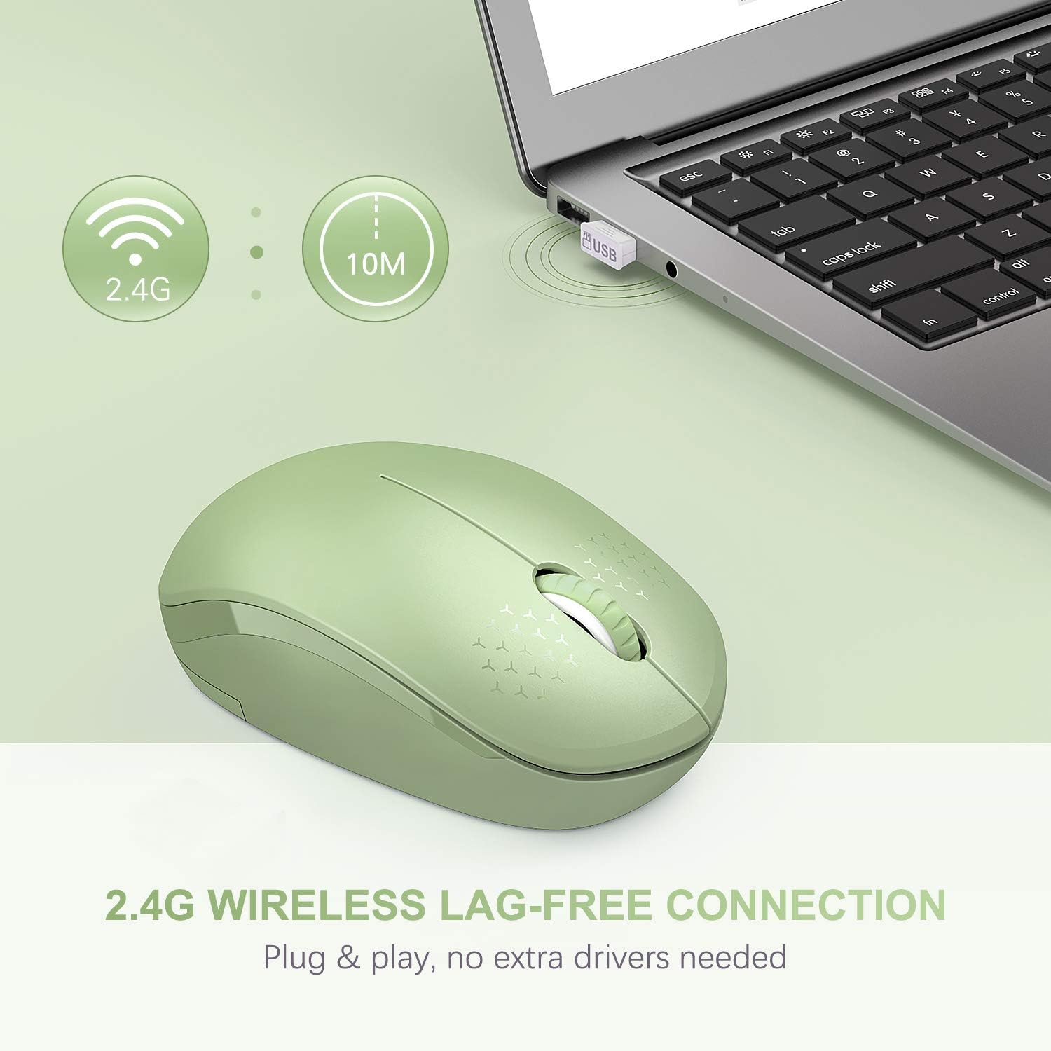 seenda Wireless Mouse, 2.4G Noiseless Mouse with USB Receiver - Portable Computer Mice for PC, Tablet, Laptop with Windows System - Mint Green