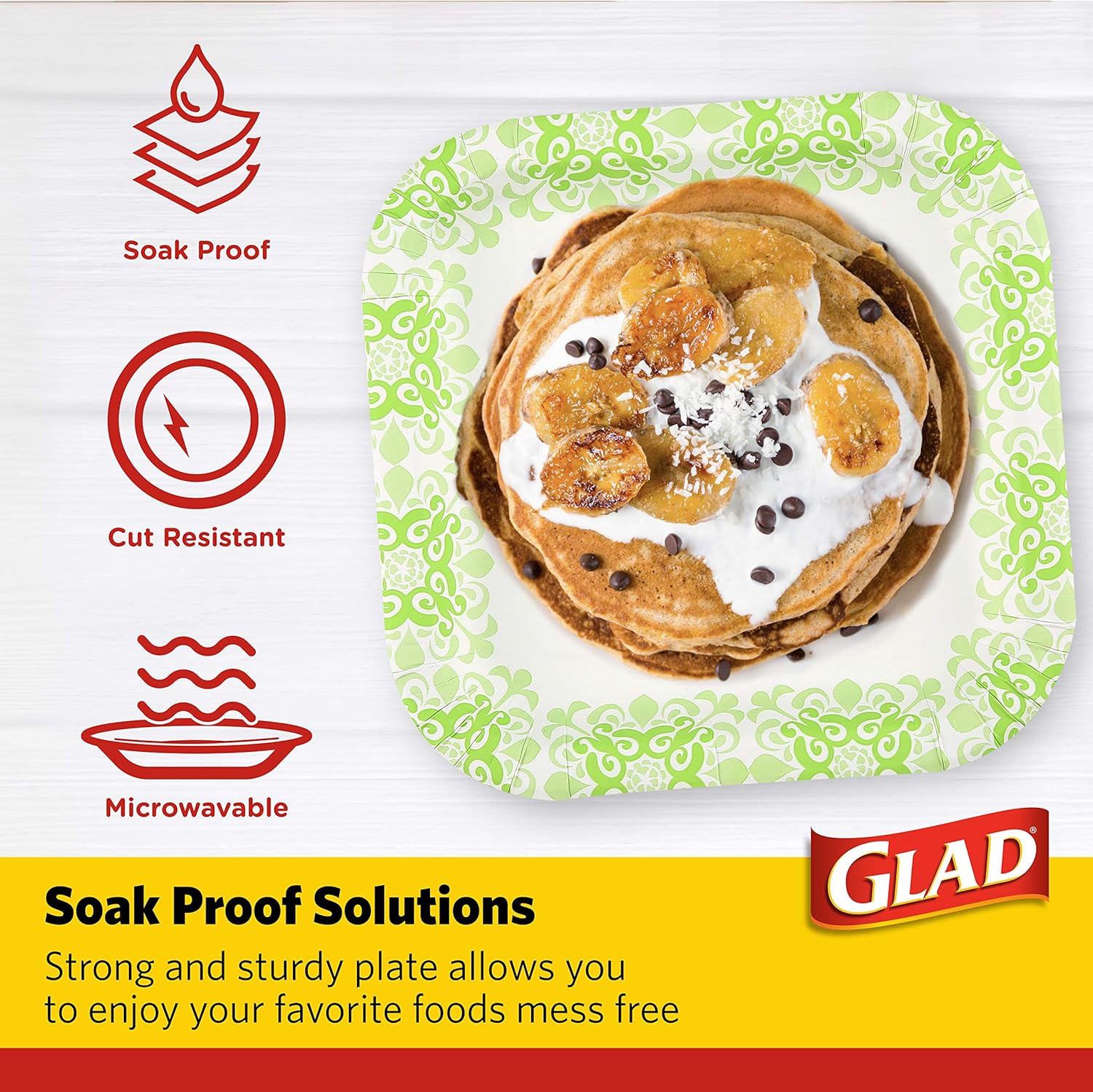 Glad Square Disposable Paper Plates for All Occasions | Soak Proof, Cut Proof, Microwaveable Heavy Duty Disposable Plates | 8.5
