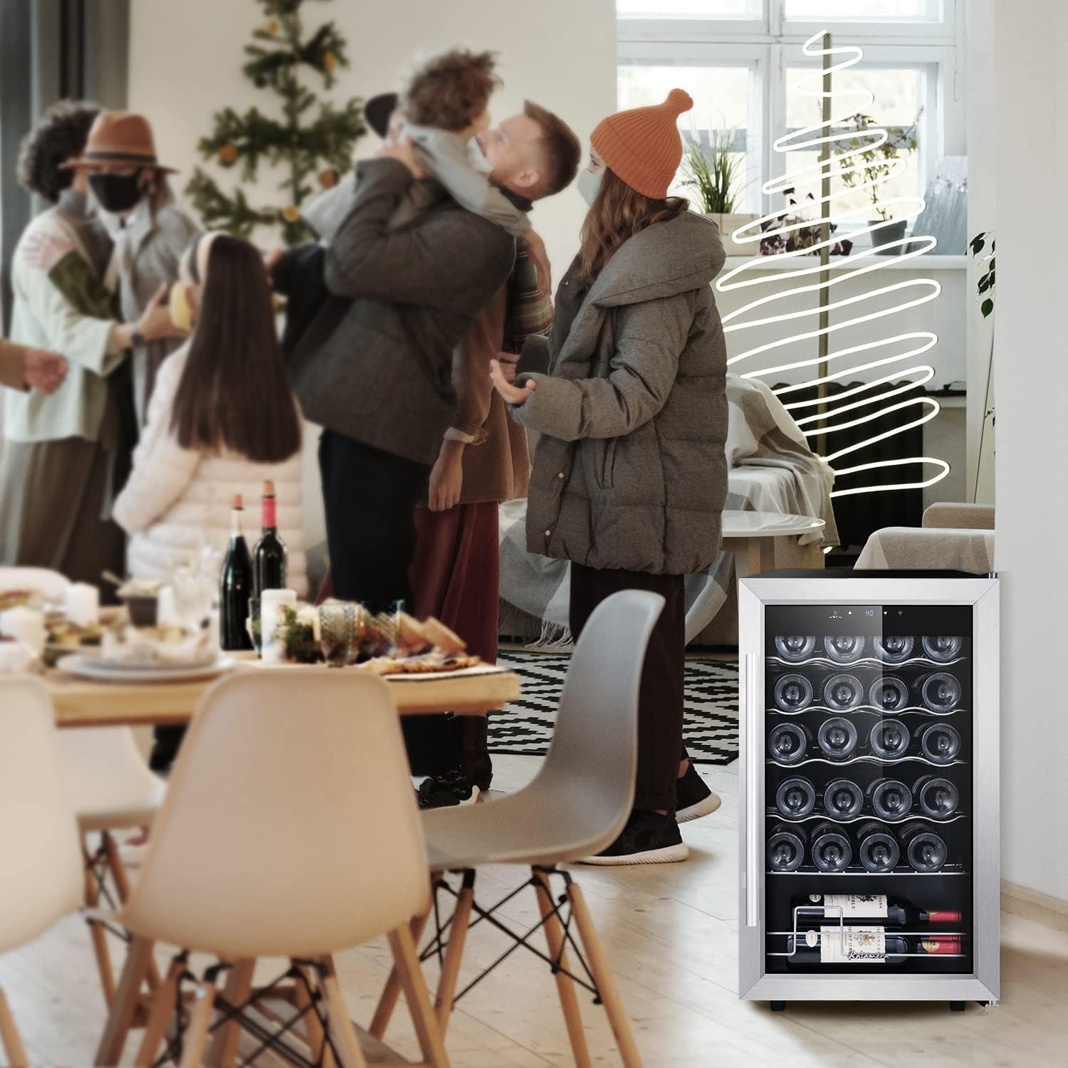 Kalamera 24 inch Wine Cooler, 46 Bottle - Dual Zone Built-in or Freestanding Fridge with Stainless Steel Reversible Glass Door, for Home, Kitchen, or Office.