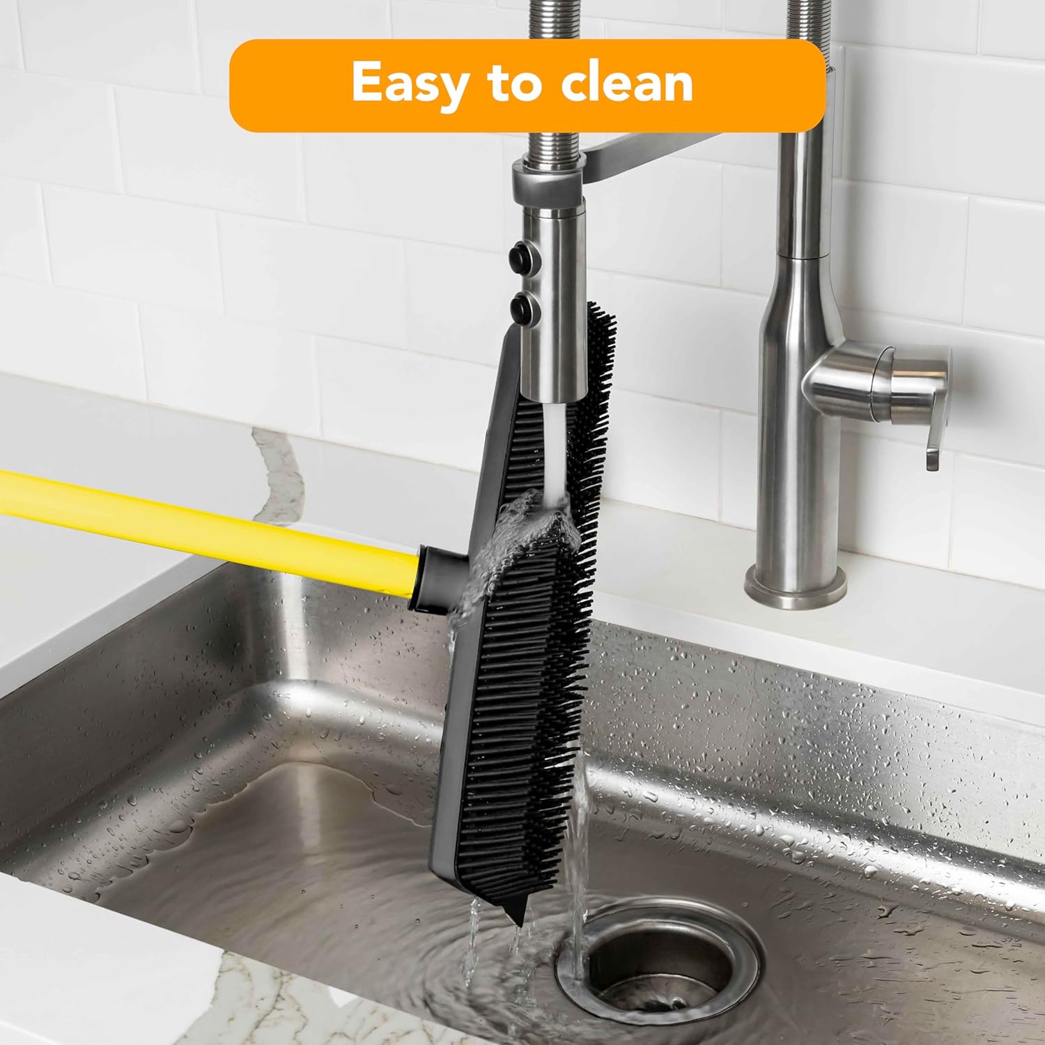 FURemover Original Indoor Pet Hair Rubber Broom with Carpet Rake and Squeegee, Black and Yellow