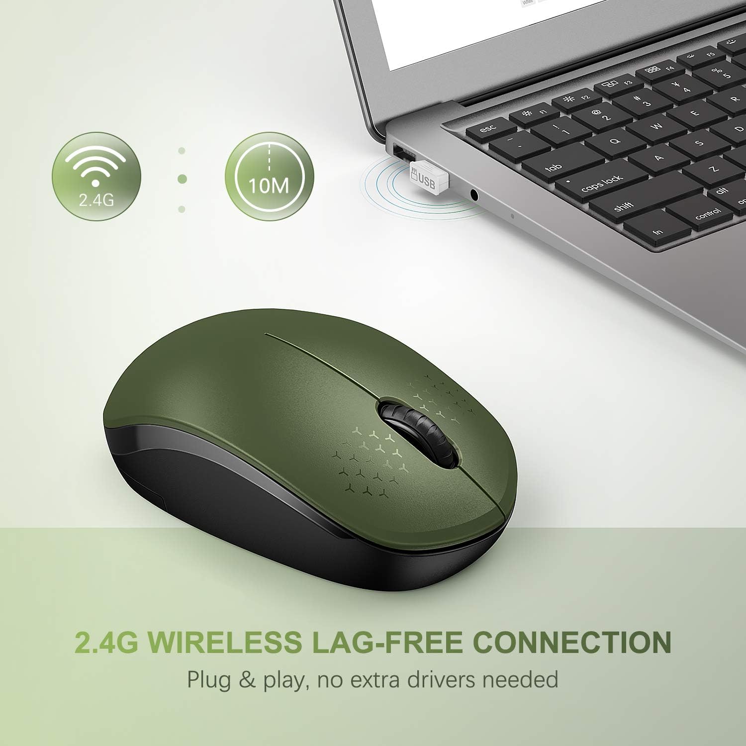 seenda Wireless Mouse, 2.4G Noiseless Mouse with USB Receiver - Portable Computer Mice for PC, Tablet, Laptop with Windows System - Mint Green