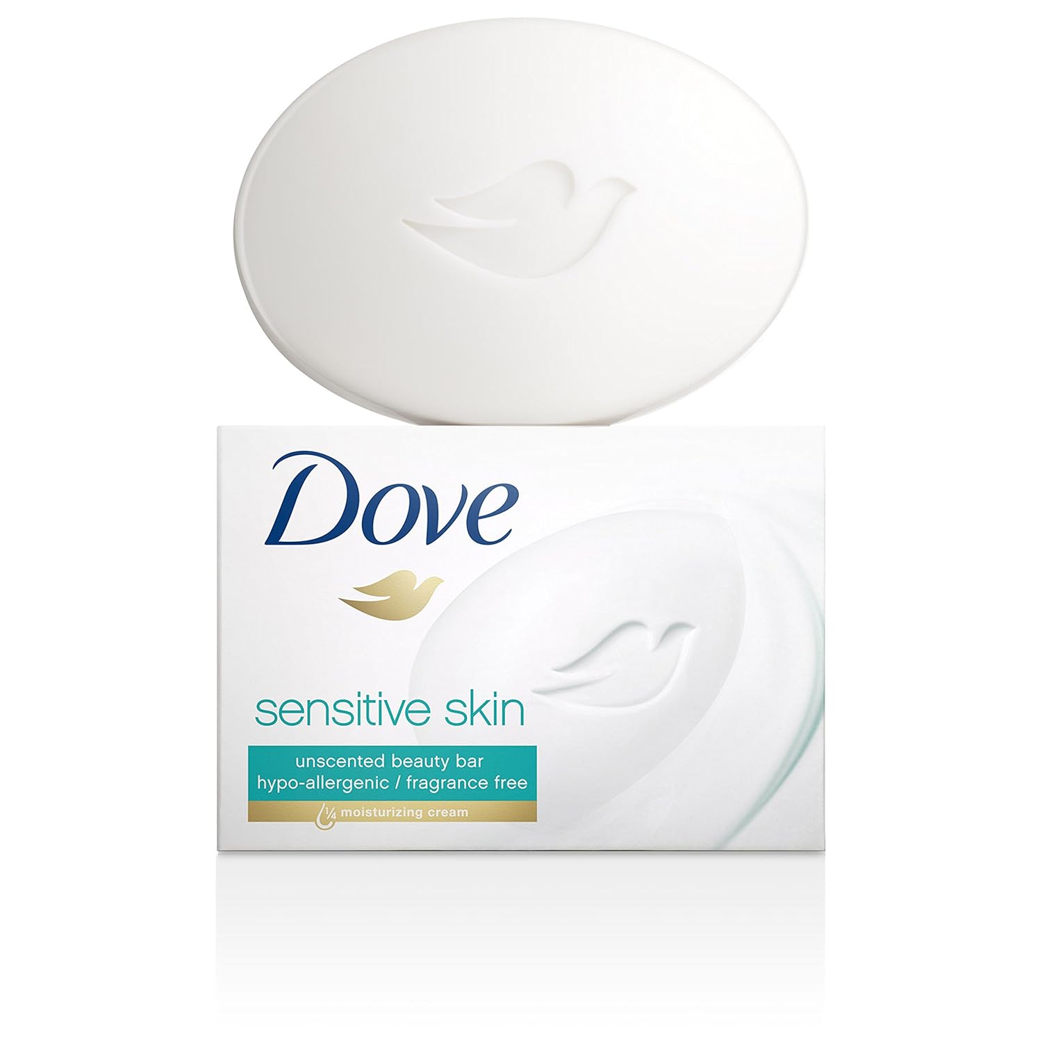 Dove Beauty Bar More Moisturizing Than Bar Soap for Softer Skin, Fragrance-Free, Hypoallergenic Beauty Bar Sensitive Skin With Gentle Cleanser 3.75 oz 14 Bars