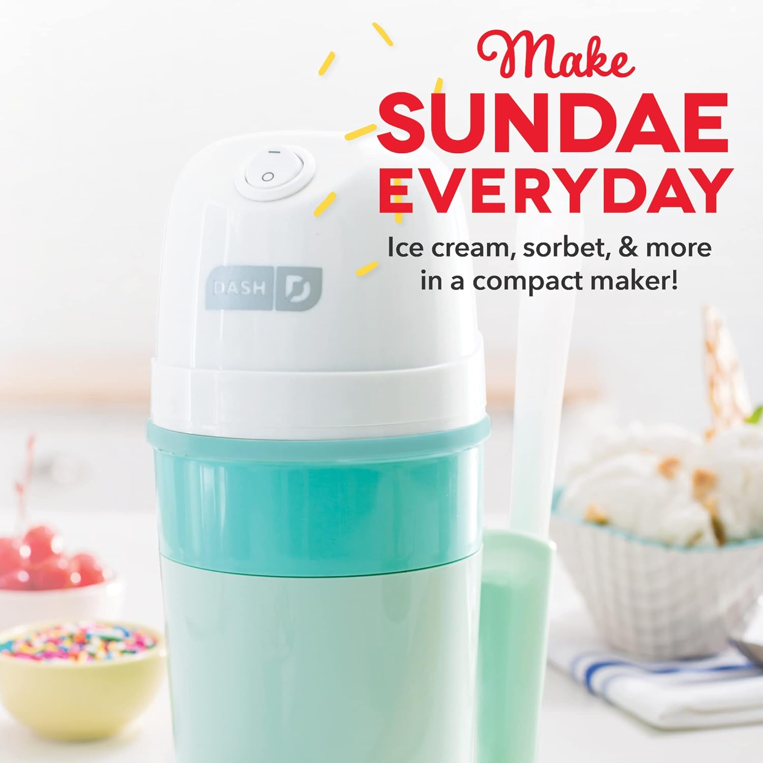 DASH My Pint Ice Cream Maker Machine (Aqua): Multi-Purpose Soft Serve Ice Cream Machine for Homemade Gelato, Sorbet, Frozen Yogurt, Includes Mixing Spoon, Easy to Clean and Store
