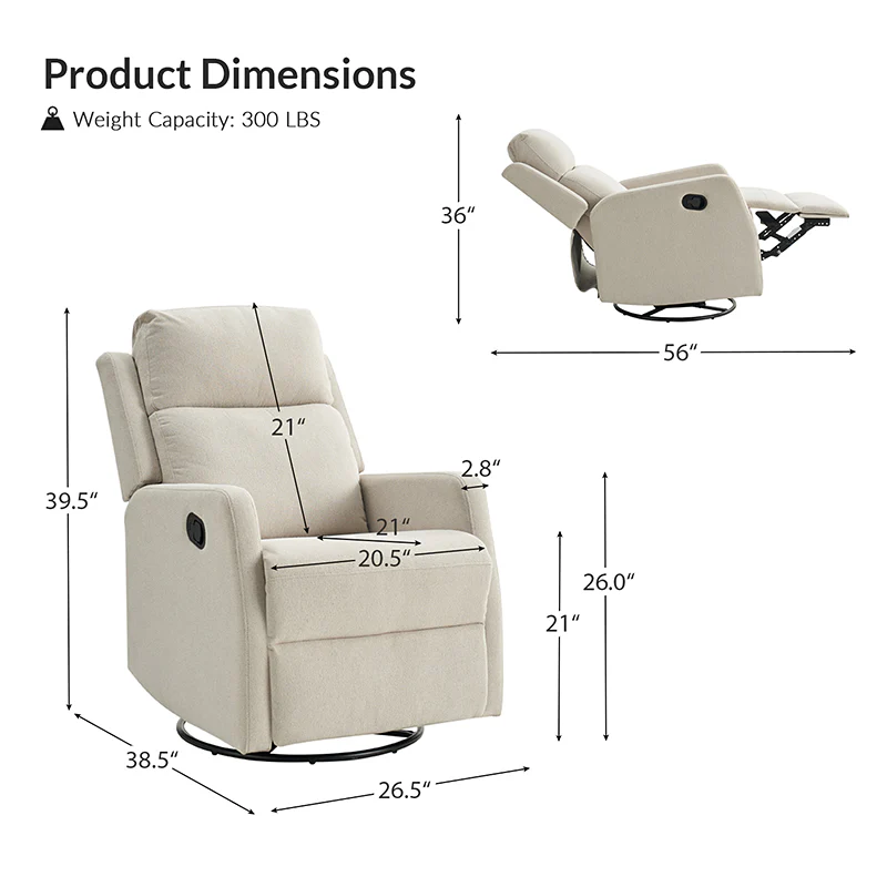 Nicasio Swivel Rocker Recliner with Anti-water Fabric