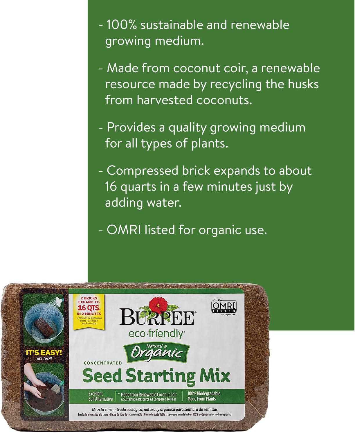 Natural & Organic Garden Coir, 8 quart, (1 Pack)