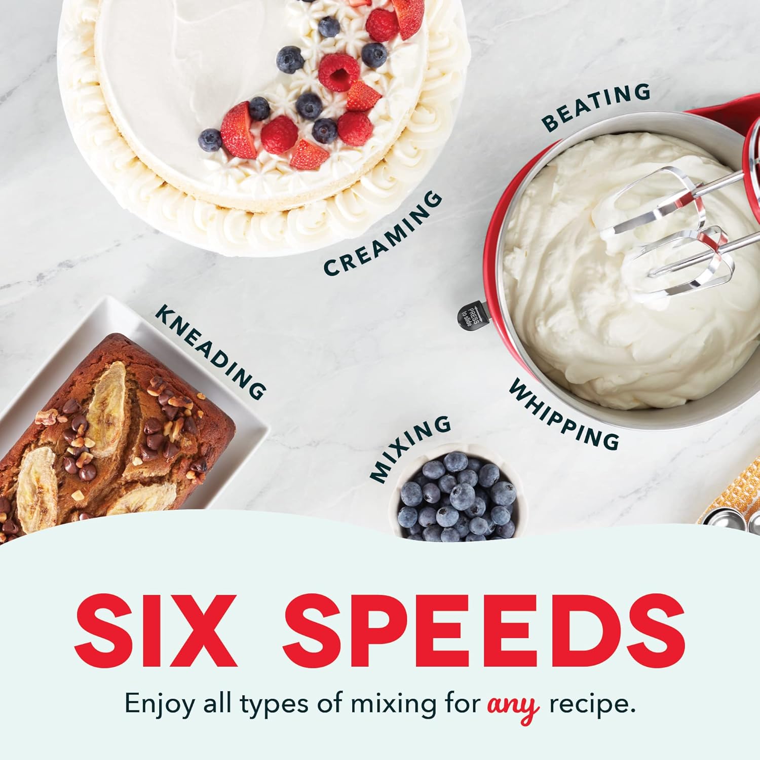 Dash Stand Mixer (Electric Mixer for Everyday Use): 6 Speed Stand Mixer with 3 Quart Stainless Steel Mixing Bowl, Dough Hooks & Mixer Beaters for Dressings, Frosting, Meringues & More - Aqua