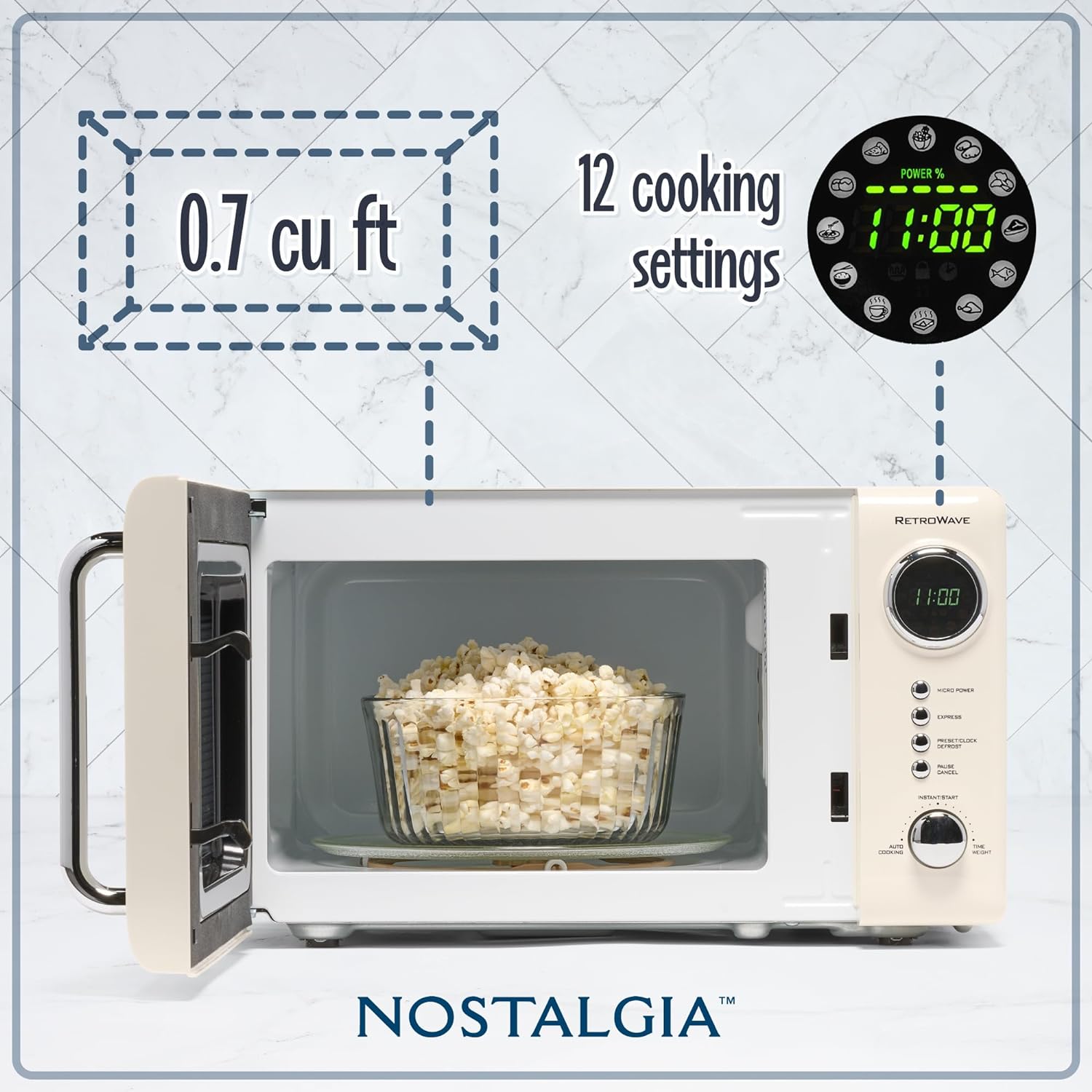 Nostalgia Retro Compact Countertop Microwave Oven - 0.7 Cu. Ft. - 700-Watts with LED Digital Display - Child Lock - Easy Clean Interior - Aqua