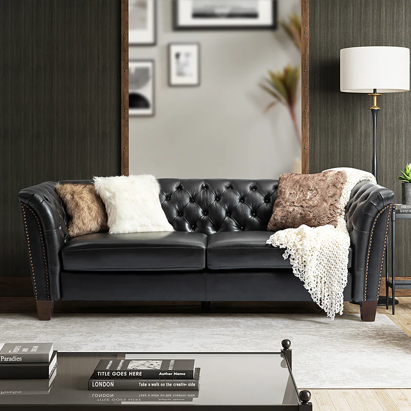 Patricio Tufted Genuine Leather Elegant Design Classic Chesterfield Sofa
