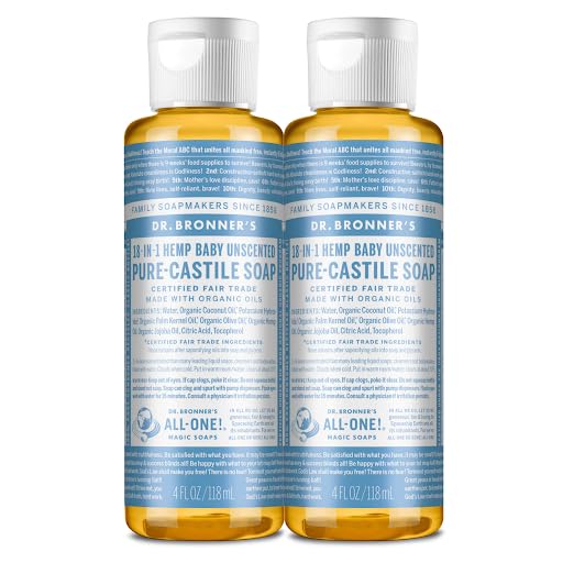 Dr. Bronner's - Pure-Castile Liquid Soap (Baby Unscented, 8 Ounce) - Made with Organic Oils, 18-in-1 Uses: Face, Hair, Laundry, Dishes, For Sensitive Skin, Babies, No Added Fragrance, Vegan, Non-GMO