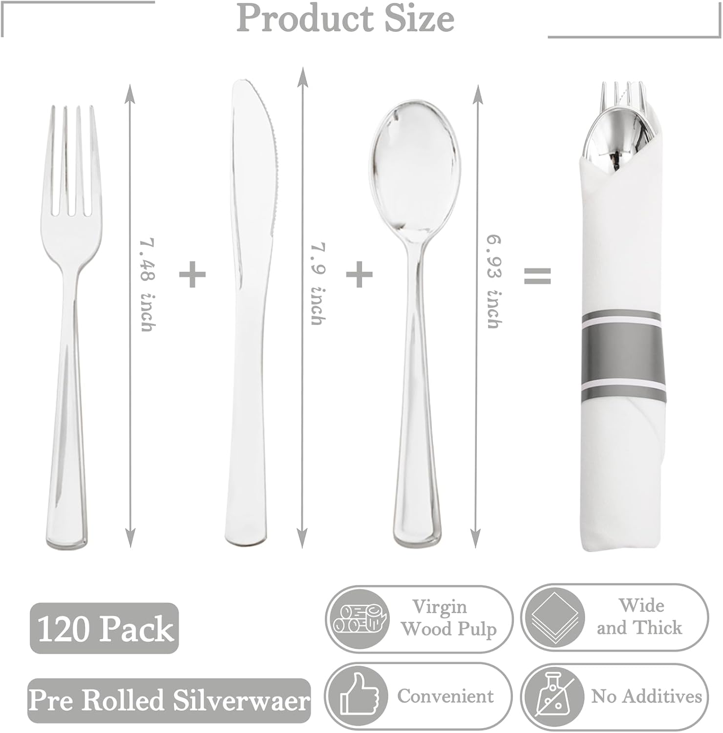 Supernal 60 Pack Pre Rolled Napkins with Gold Plastic Silverware, Premium Disposable Gold Wrapped Cutlery Set Includes: 60 Forks 60 Knives 60 Spoons 60 Napkin for Party