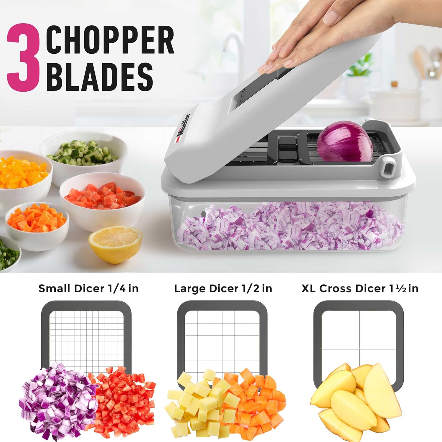 Mueller Pro-Series 10-in-1, 8 Blade Vegetable Chopper, Onion Mincer, Cutter, Dicer, Egg Slicer with Container, French Fry Cutter, Potato Slicer, Home Essentials & Kitchen Gadgets, Salad Chopper