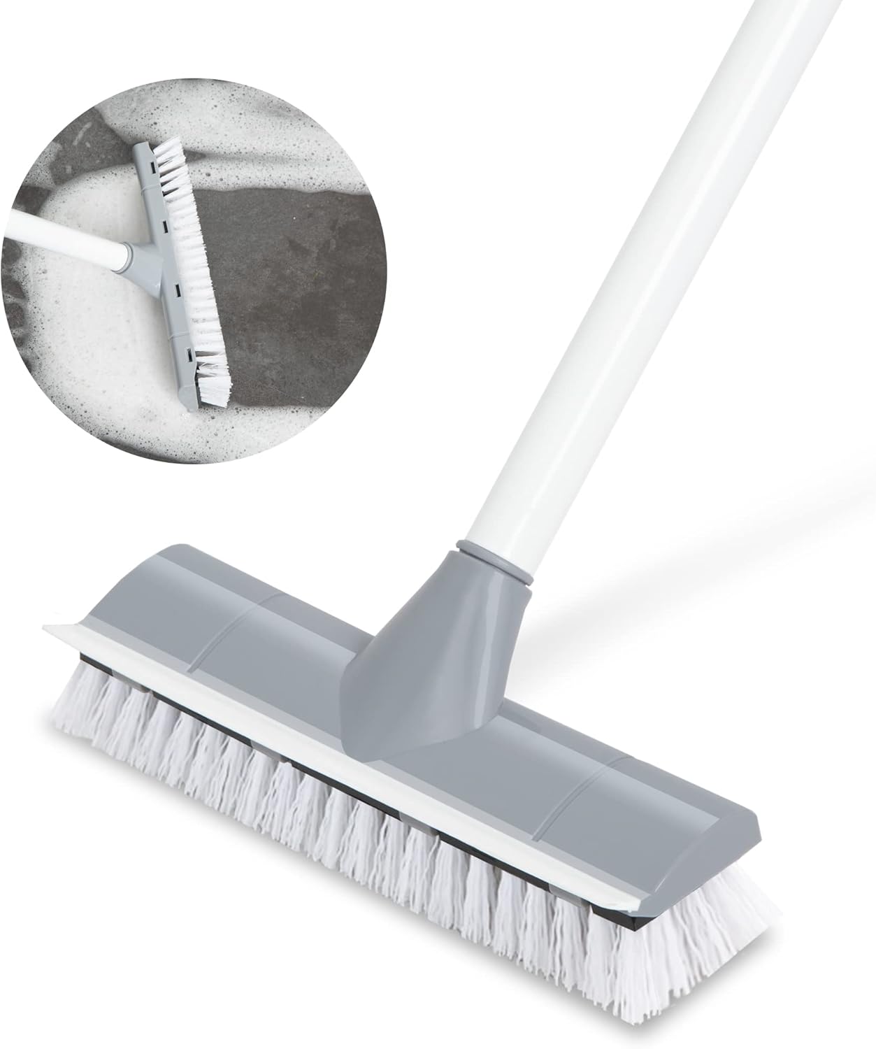BOOMJOY Floor Scrub Brush with Long Handle, 2 in 1 Scrape and Brush, Stiff Bristles Floor Scrubber, Deck Brush for Cleaning Bathroom, Patio, Garage, Kitchen, Bath, Tile
